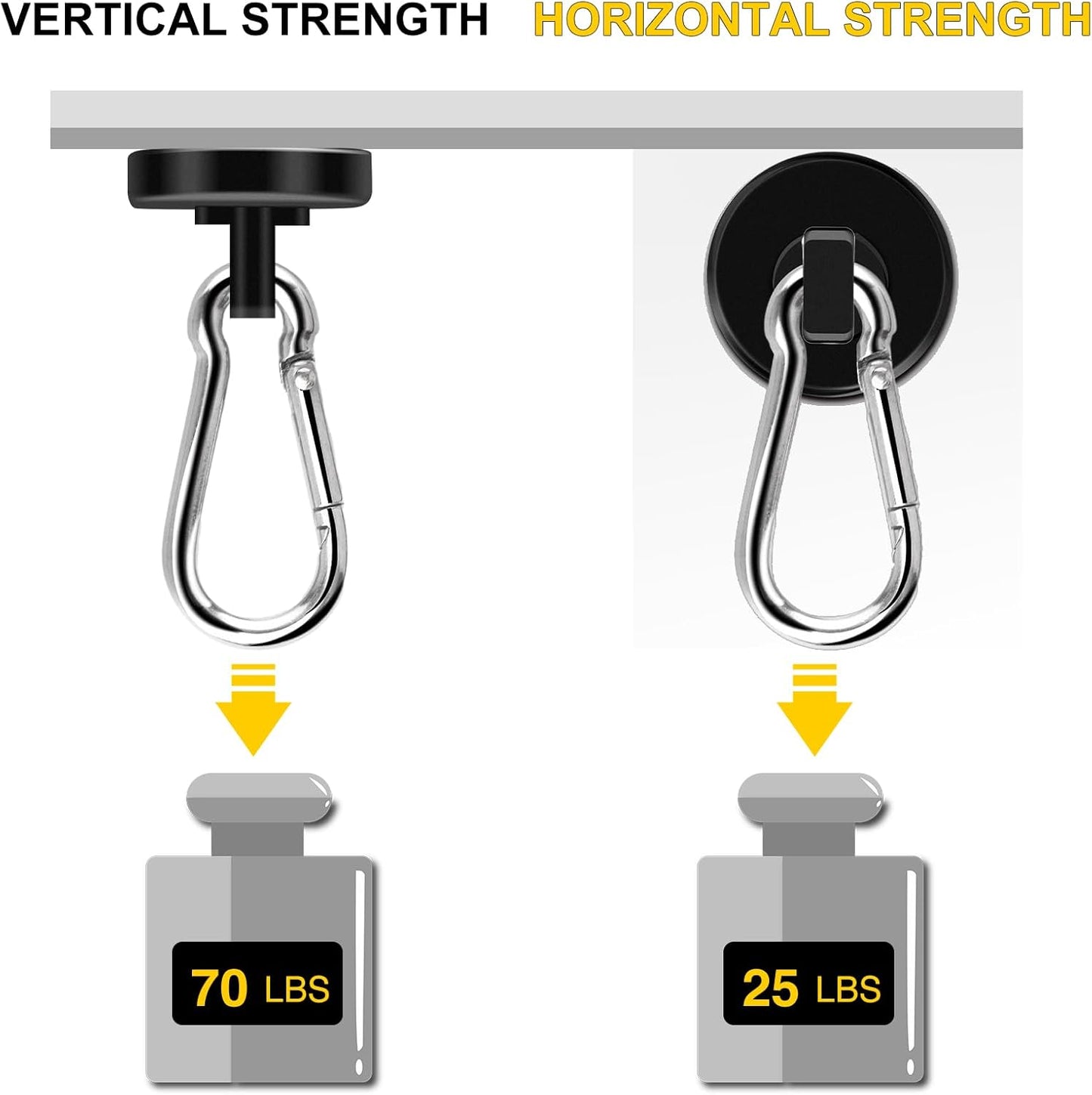 DIYMAG Magnetic Hooks, 70LBS Heavy Duty Neodymium Magnetics with Swivel Carabiner Hook,Great for Your Refrigerator and Other Magnetism Surfaces, Pack of 6