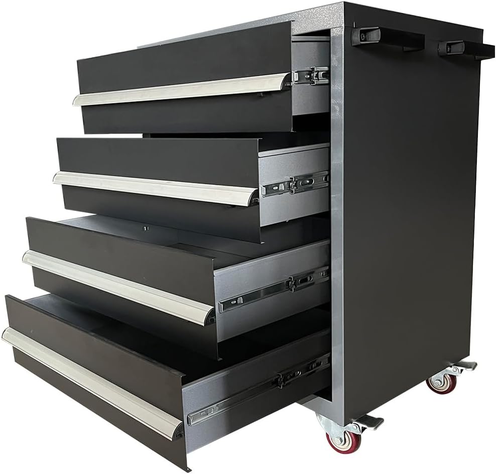 JZD Garage Storage Workbench Cabinet Set System, Heavy Duty, Tool Cabinets with Drawers & Rolling Chest, Wall Mounting Not Necessary