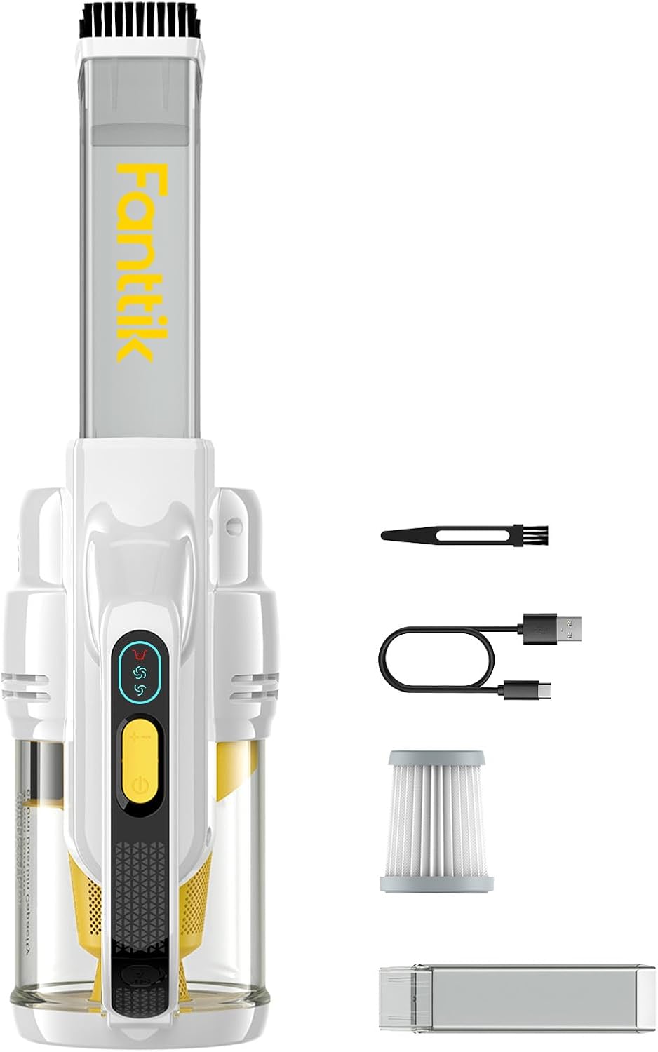 Fanttik Cruise V9 Car Vacuum Cleaner Suction Power with 15000Pa Handheld Vacuum Cordless with Extension Tube & LED Display & Light, Cordless Portable Mini for Home Car Cleaning, White