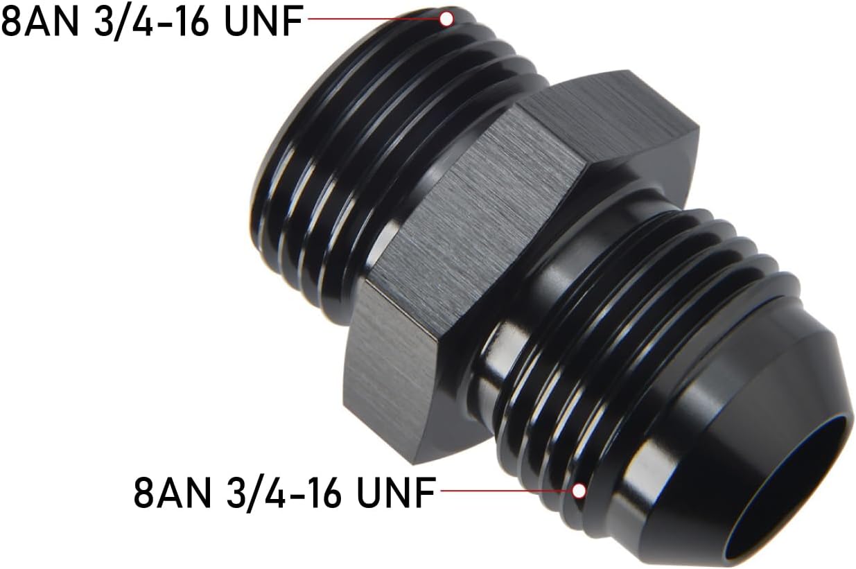 8AN Male Flare to 8AN ORB O-ring Boss Fuel Pump Rail Adapter Fitting Aluminum Black, Pack of 2