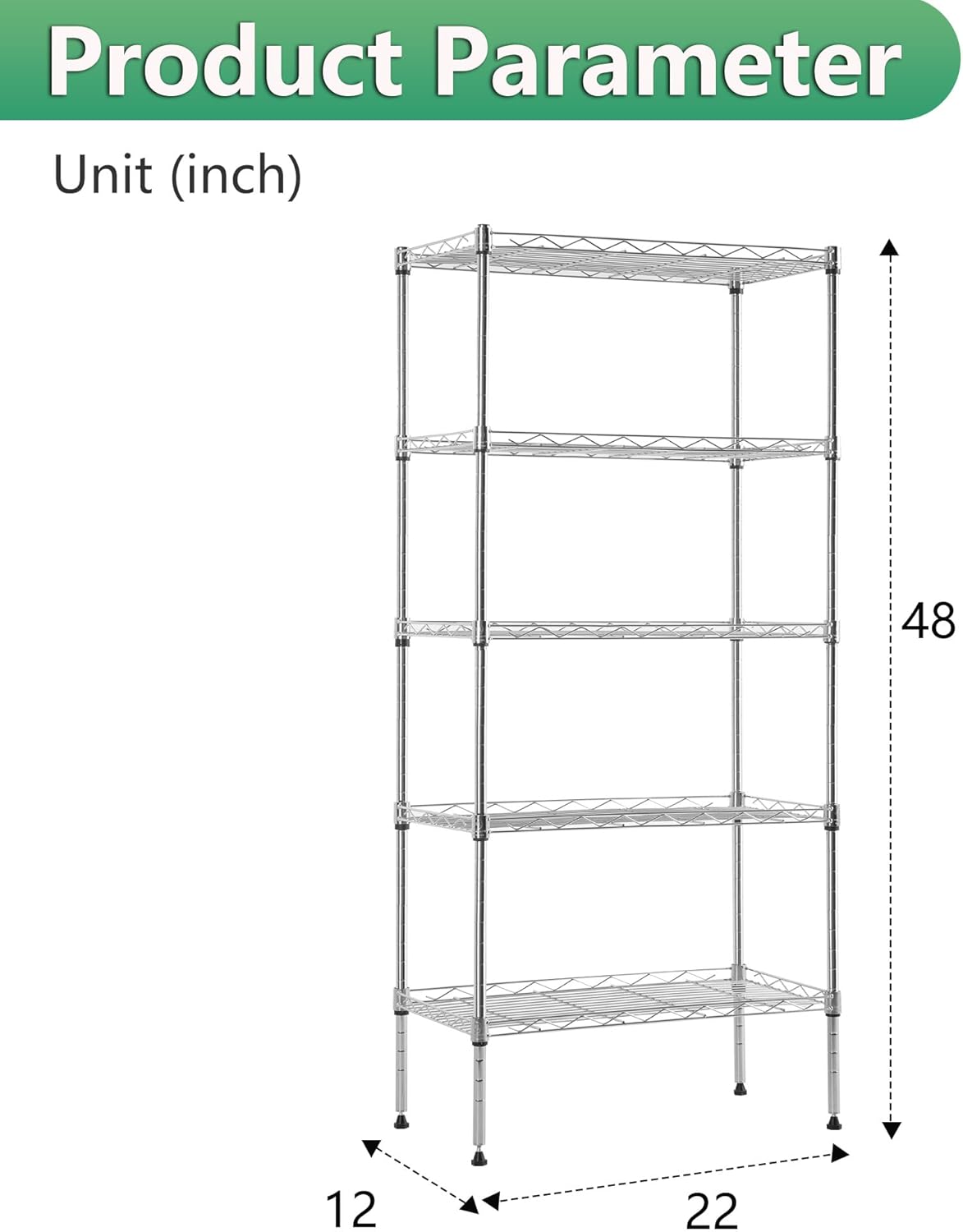 BestOffice Garage Shelving 5 Tier Metal Storage Shelves 750lbs Weight Capacity Heavy Duty Wire Shelving NSF Certified Utility Shelves with Leveling Feet for Garage Home Office, Chrome
