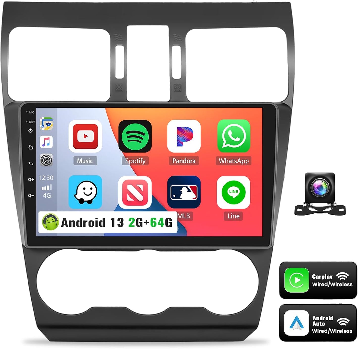 UNITOPSCI 2G+64G for Subaru Forester WRX Impreza 2013-2015 Radio Android 13 Car Stereo Wireelss Apple CarPlay Android Auto 9 Inch Touchscreen WiFi GPS Navi Bluetooth FM/RDS HiFi Audio + Backup Camera