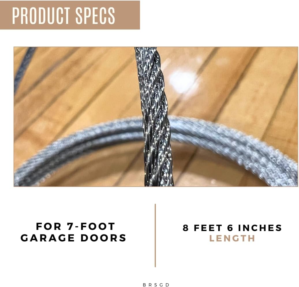 Torsion Cable 7 Foot 1/8" Thick for Garage Door Opener Torsion Cable Spring Replacement Kit, Heavy-Duty Steel Wire Cable for Overhead Sectional Garage Doors & More, Repair Hardware, Rust Proof Pair