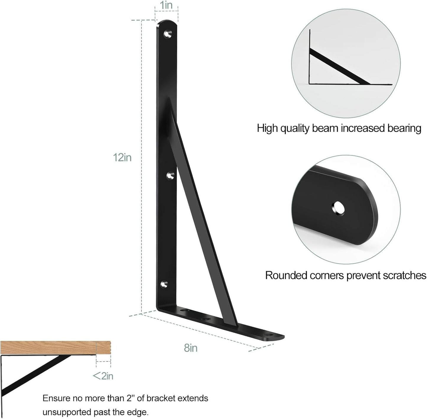 16 Pack L12 x H 8" Black Heavy Duty Shelf Brackets with Screws Metal Shelf Brackets Shelf Support Angle Brackets for Shelves L Brackets Heavy Duty Floating Shelf