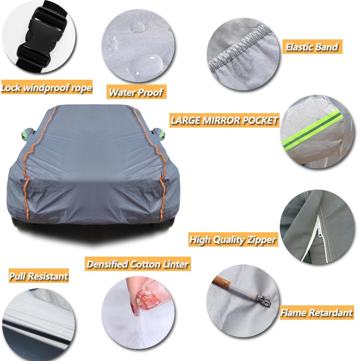 TUCAREST 6-Layers PEVA Premium Full Car Cover Fit for Pickup Sedan hatchback SUVs MPV Rain and snow protection, sun protection, UV protection, and protection of car paint surfaces-Silver Grey -Up 220"
