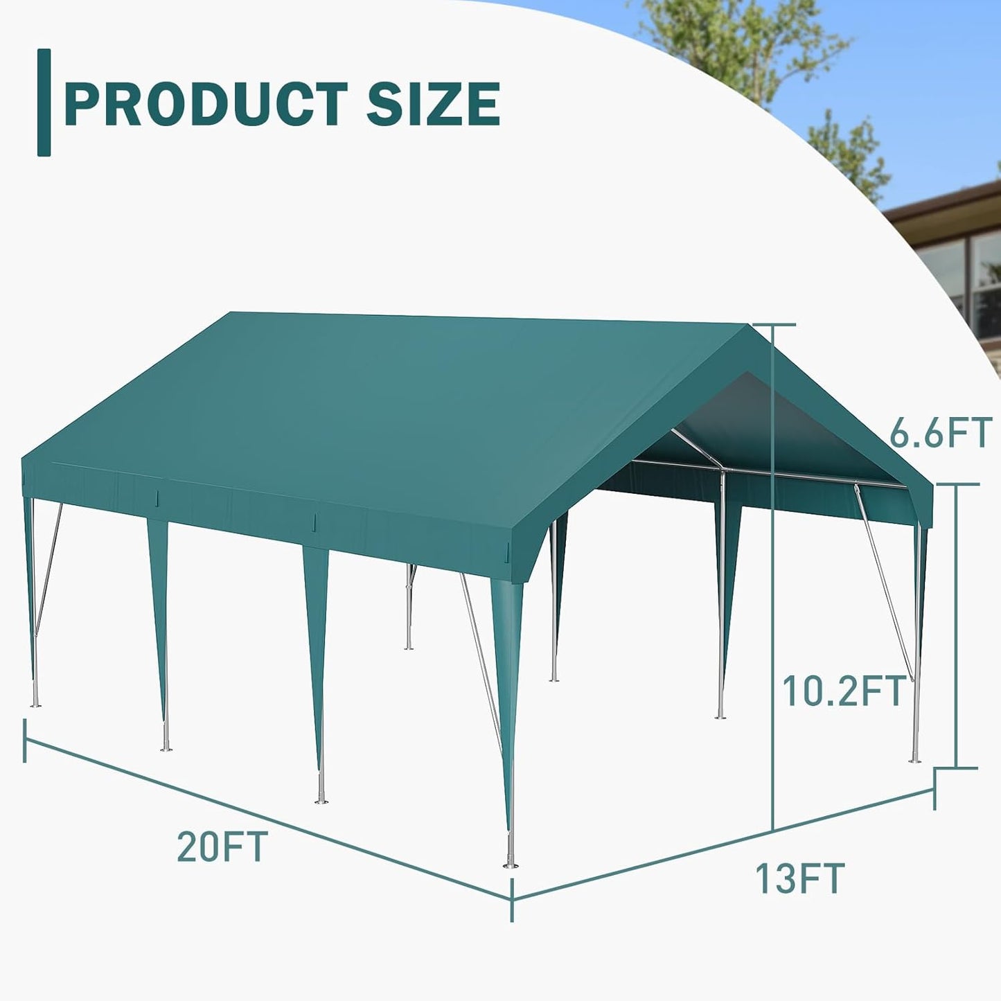 13x20ft Heavy Duty Carport Outdoor Car Canopy UV Resistant Waterproof Party Tent All-Season Portable Garage Gazebo Shelter for Car, Storage Shed (Dark Green)