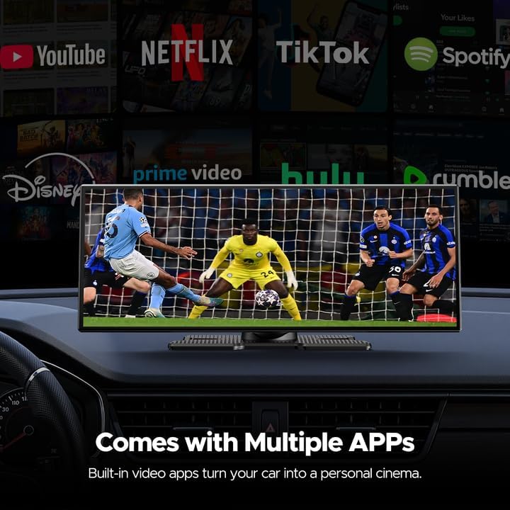 Volam 10.25'' Carplay Screen for car with Netflix YouTube and Backup Camera for iPhone Android Auto Upgraded Wireless AI Video Entertainment BOX Built-in Apps Voice Control GPS for iOS 10+ Android 11+