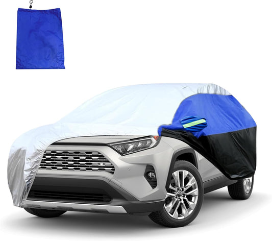 Car Cover for SUV Waterproof All Weather Snowproof UV Windproof Outdoor Full Car Jacket with Elastic Edges Adjustable Straps, Outdoor Heavy Duty Full Exterior Covers for SUV