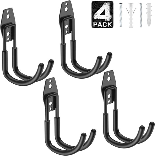 4 Pack 5.5x4.1 Inch Utility Steel Wall Mount Heavy Duty Garage Hooks with Anti-Slip Coating,Storage More Yard,Garden and Power Tools and for Hanging Hose,Ladder and Bike