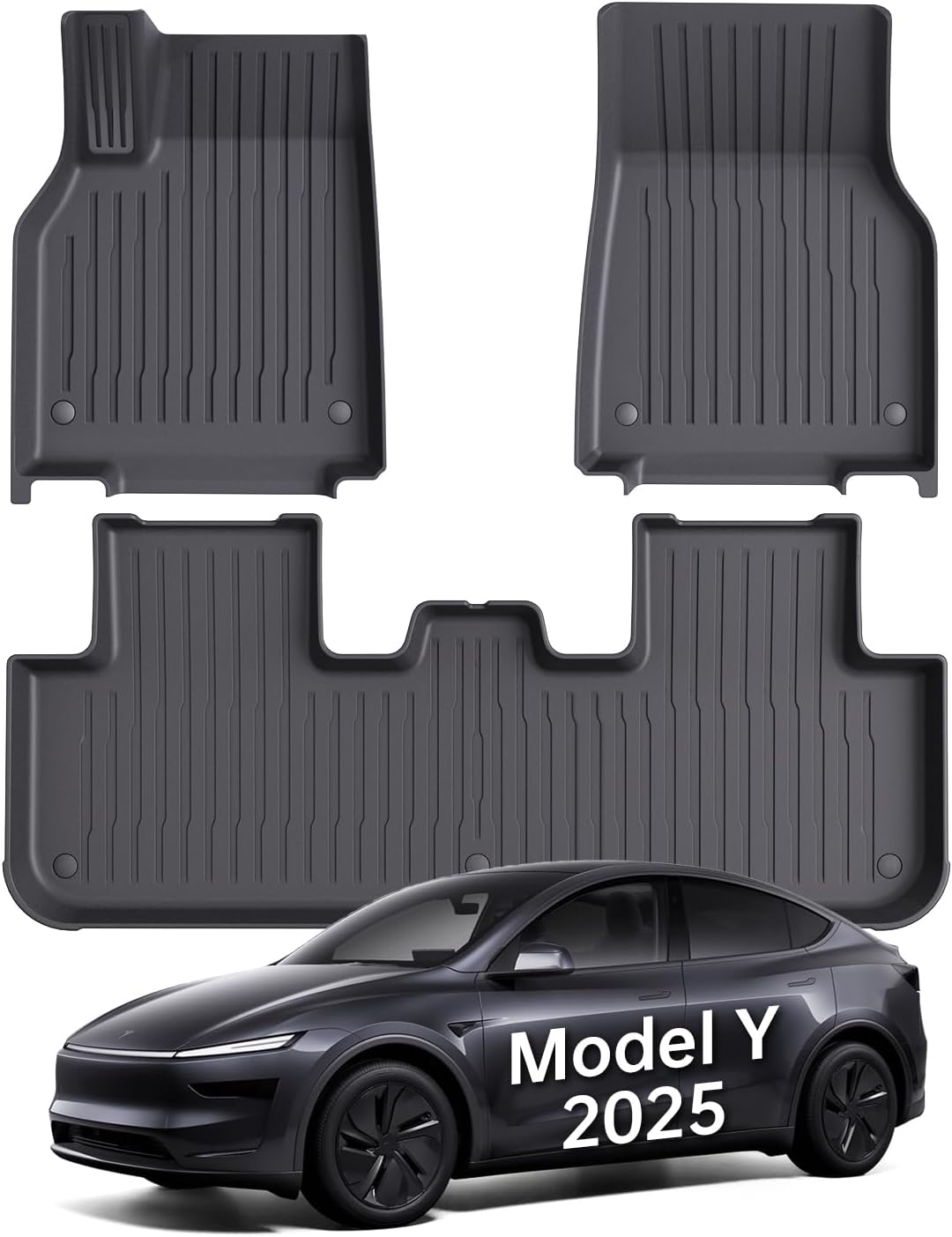 Floor Mats Fit for Model Y 2026-2025 Juniper 5-Seat - Custom Fit All Weather Front & Rear Row TPE Car Mats Floor Liners, 3-Piece (Not Fit 7-Seat)