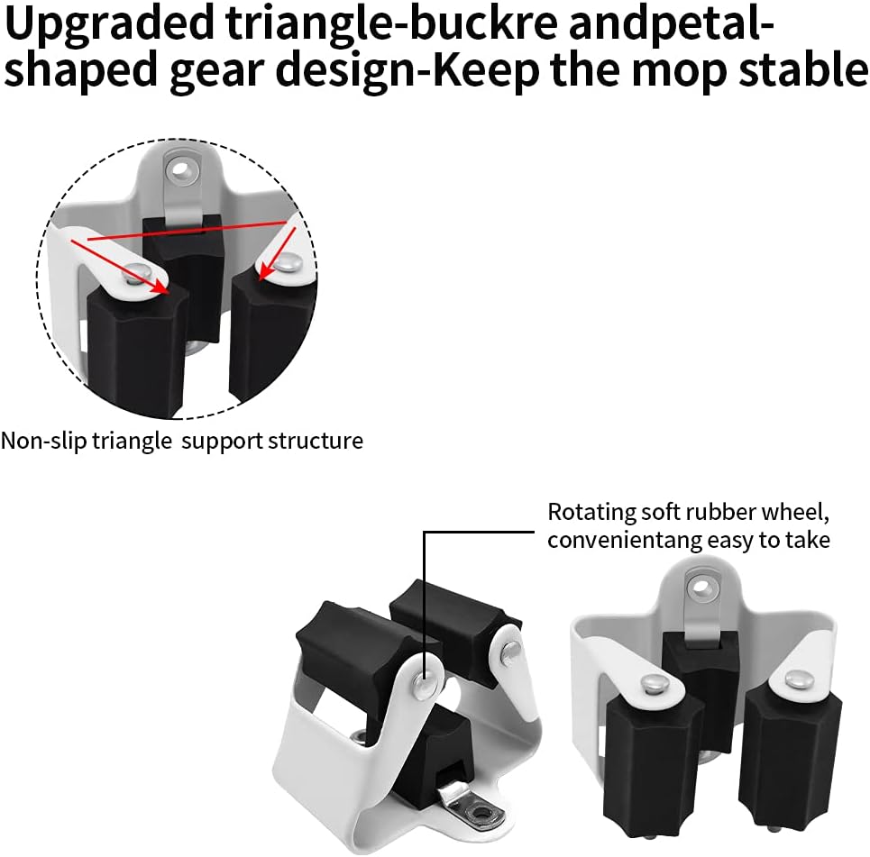 3-H Broom Hanger,Mop Holder Wall Mount 12 Pack, Broom Holder Wall Mount for Hanging and Organizing Shovel,Rake,Brush,Yard Tools in Kitchen,Laundry Room,Bathroom,House(black)