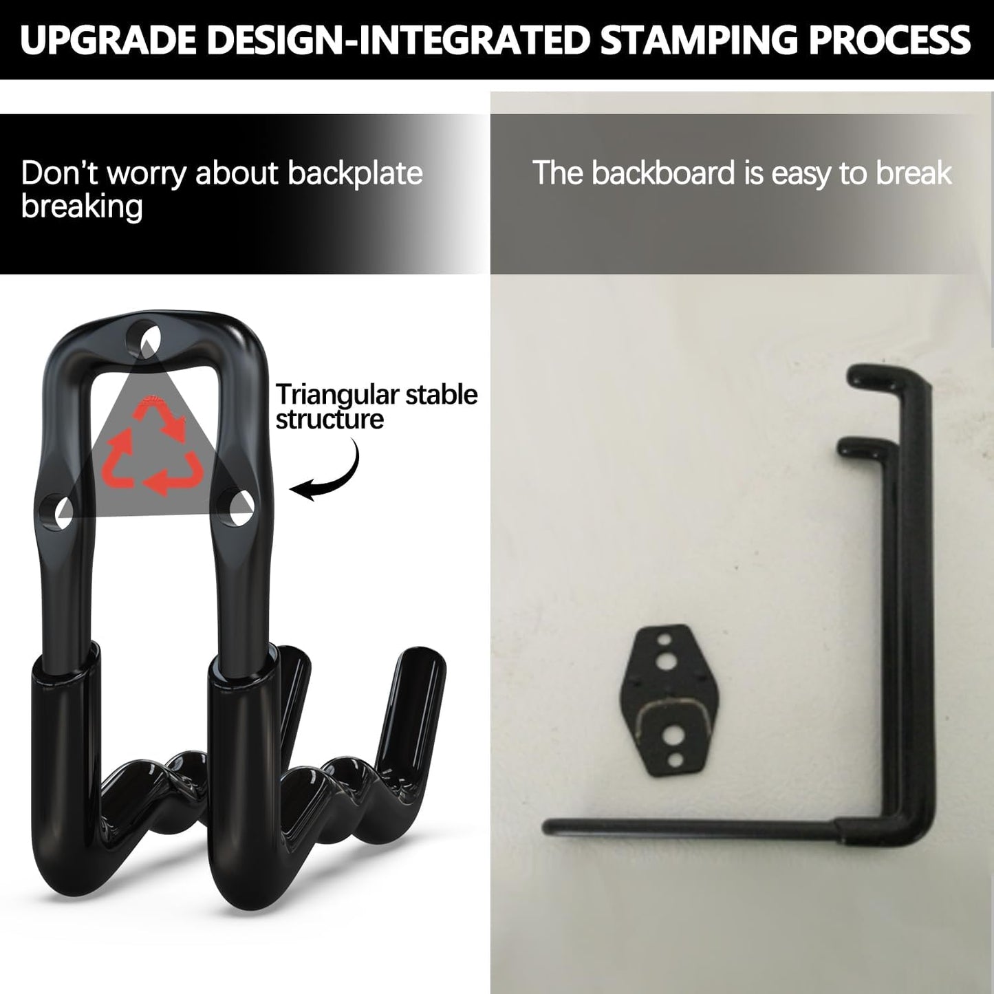 3-H Heavy Duty Garage Hooks 14 Pack, One-Piece Construction Garage Wall Hooks, Garage Hanger & Organizer Wall Mount for Ladders, Bikes, Chairs, WeedEaters, Shovels, Garden Tools (Black)