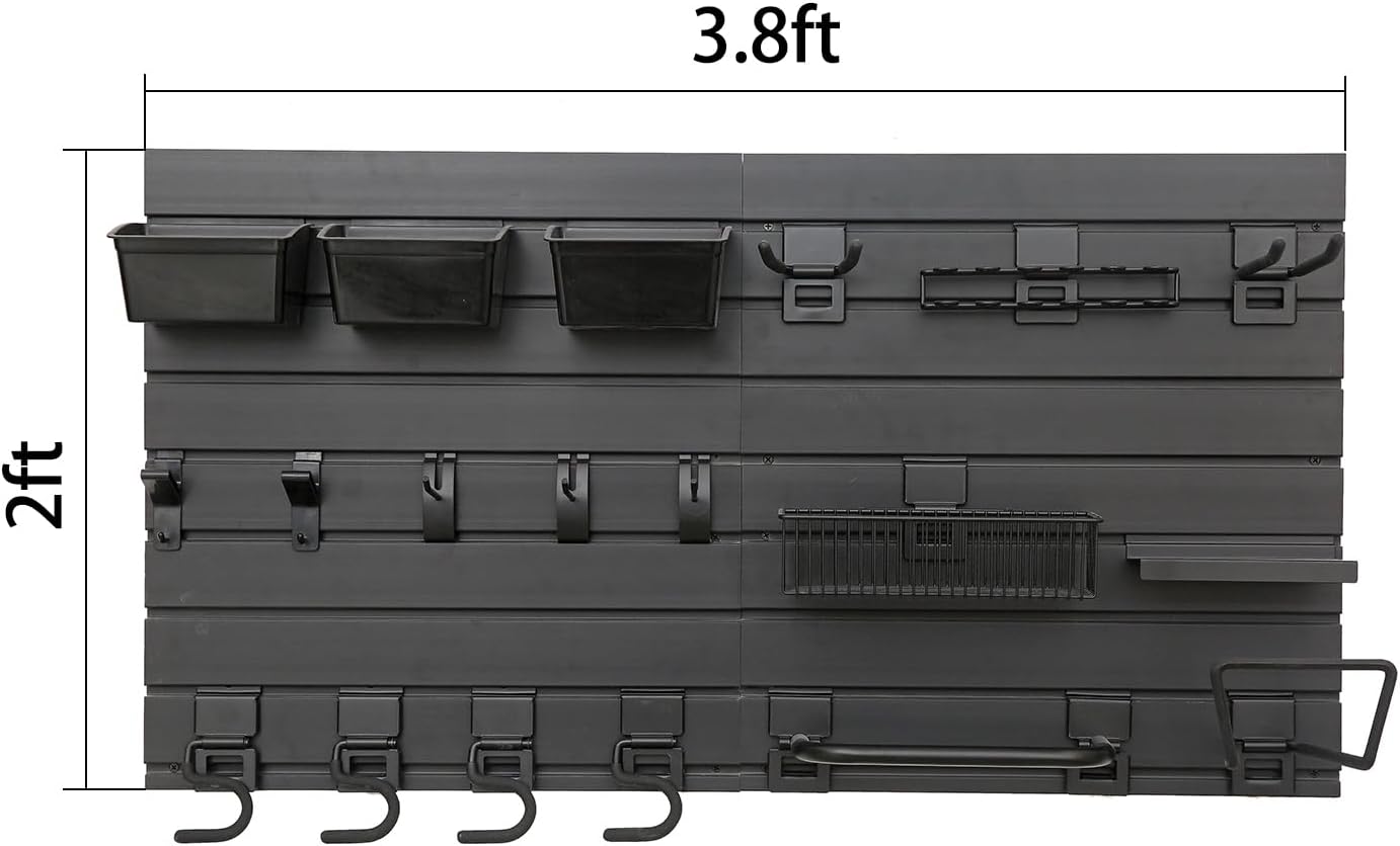 Black Tool storage wall Broom Holder Mop Hanger Wall Mount Plastic nano-molecule Organization Garage Storage System Garden Kitchen Tool Organizer Wall Control 2ft 3.8 ft.