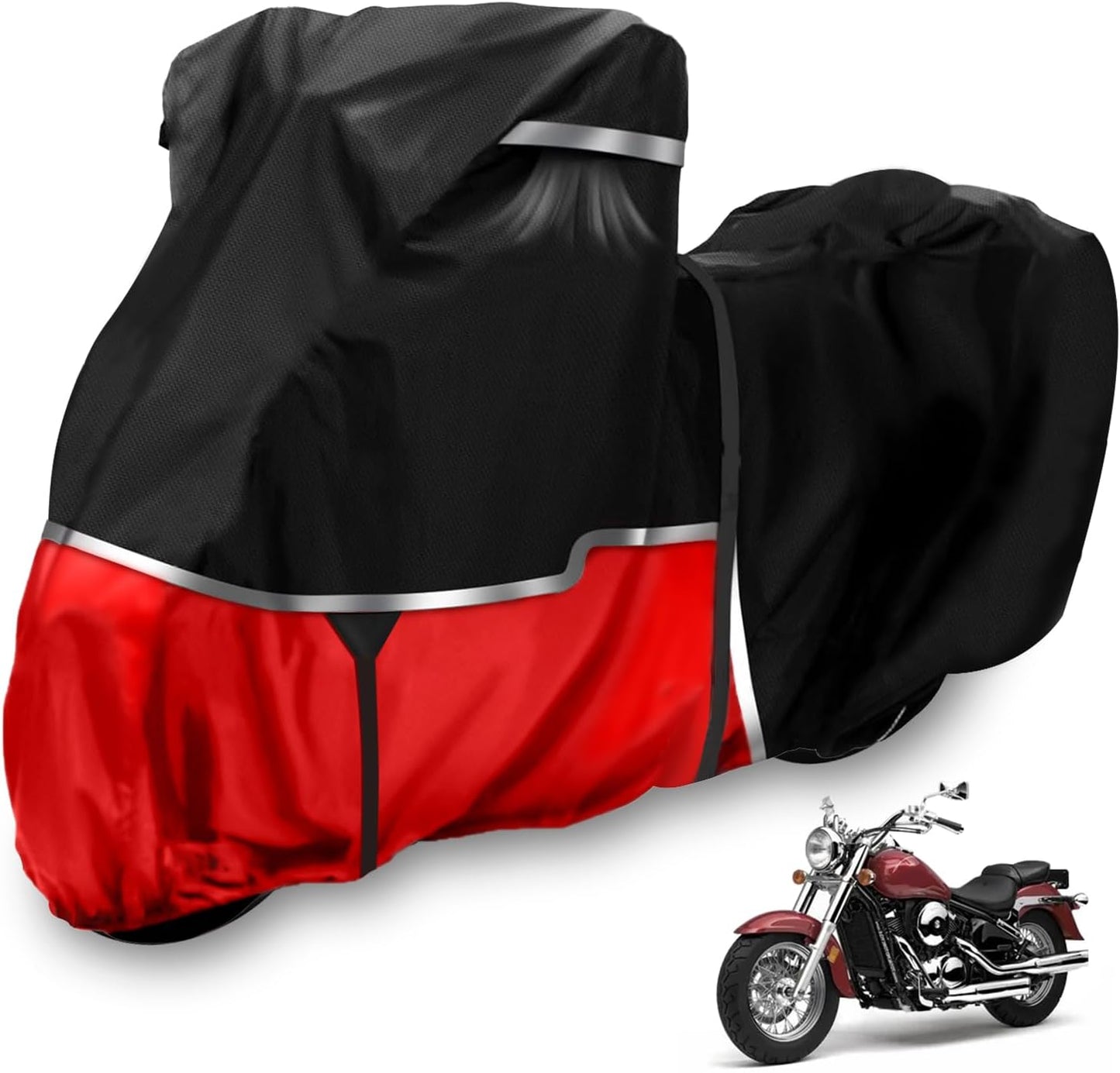 420D Motorcycle Cover Suitable for Kawasaki Vulcan 650 900 1500 and Eliminator 450 Cruiser Without Trunk Models Waterproof Motorcycle Cover Suitable for Snow Rain Dust Protection Easy to Clean