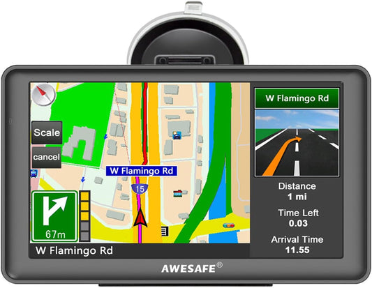 GPS Navigator for Car 7 inch Touch Screen Voice Prompts Turn Direction Speed Limit Warning Free Update Map