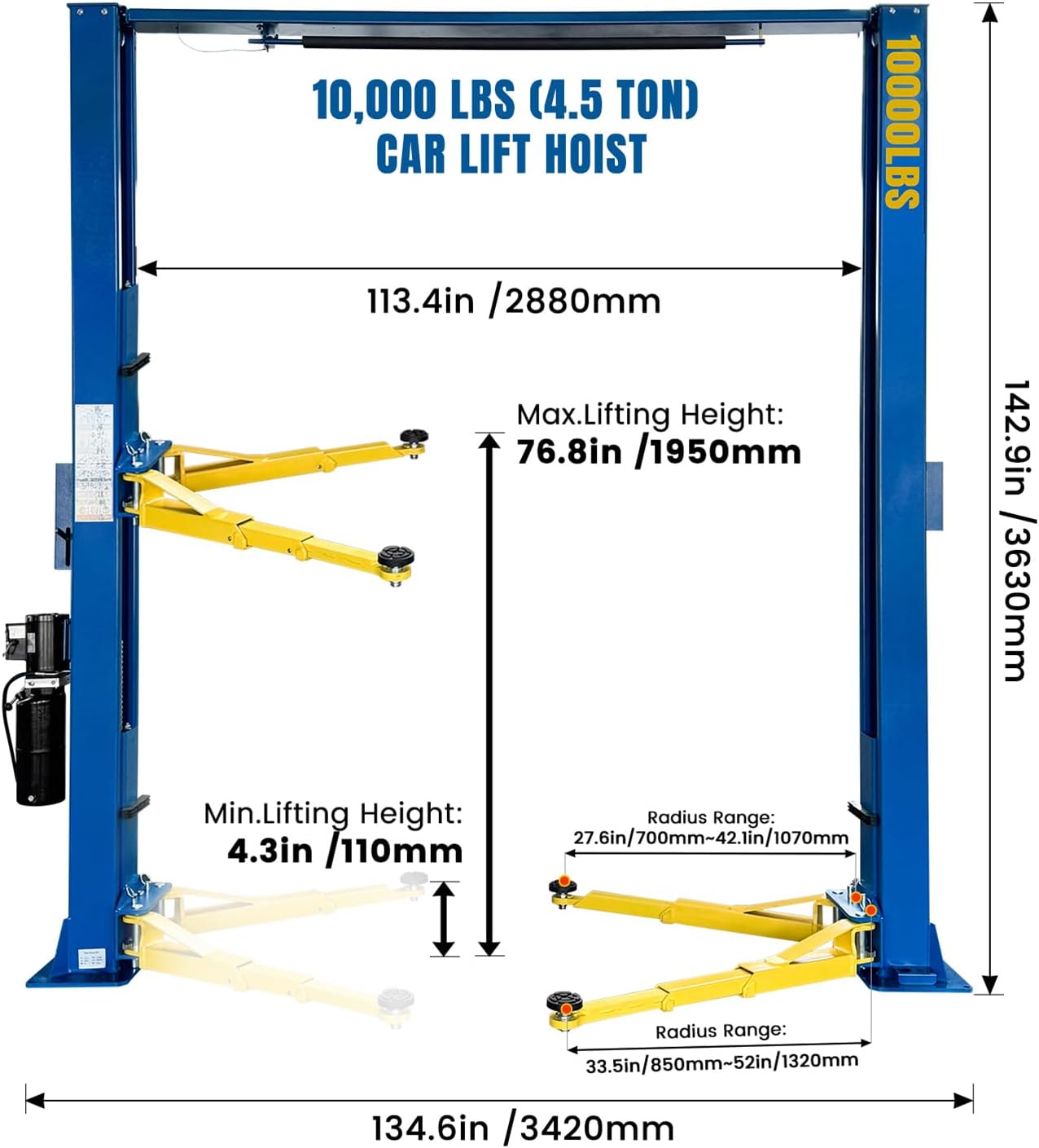 110V Two Post Car Lift 10,000 LBS Overhead Heavy Duty 2 Posts Auto Hoist Truck Lift for Garage
