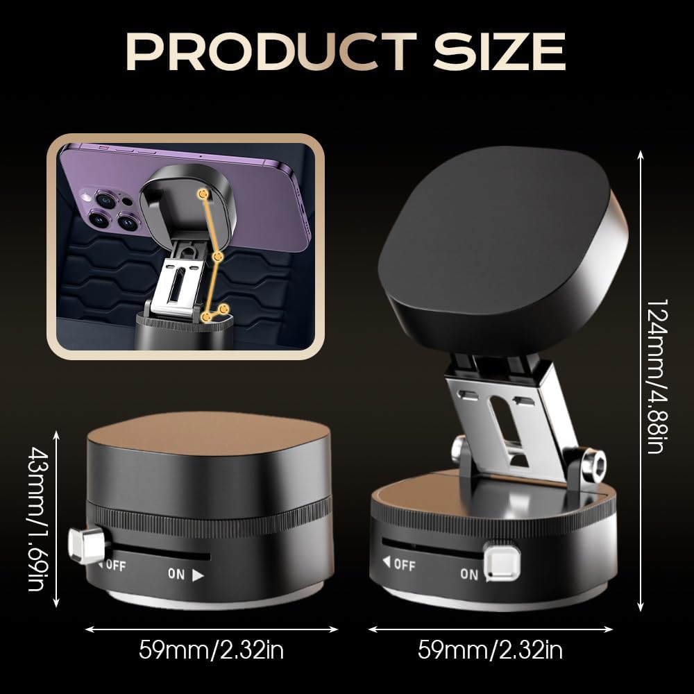 360° Adjustable Vacuum Magnetic Phone Holder,Upgraded Strong Suction Portable Magnetic Car Phone Stand,Universal Magnetic Phone Mount for Cars/Gyms/Indoor/Outdoor (Pink)