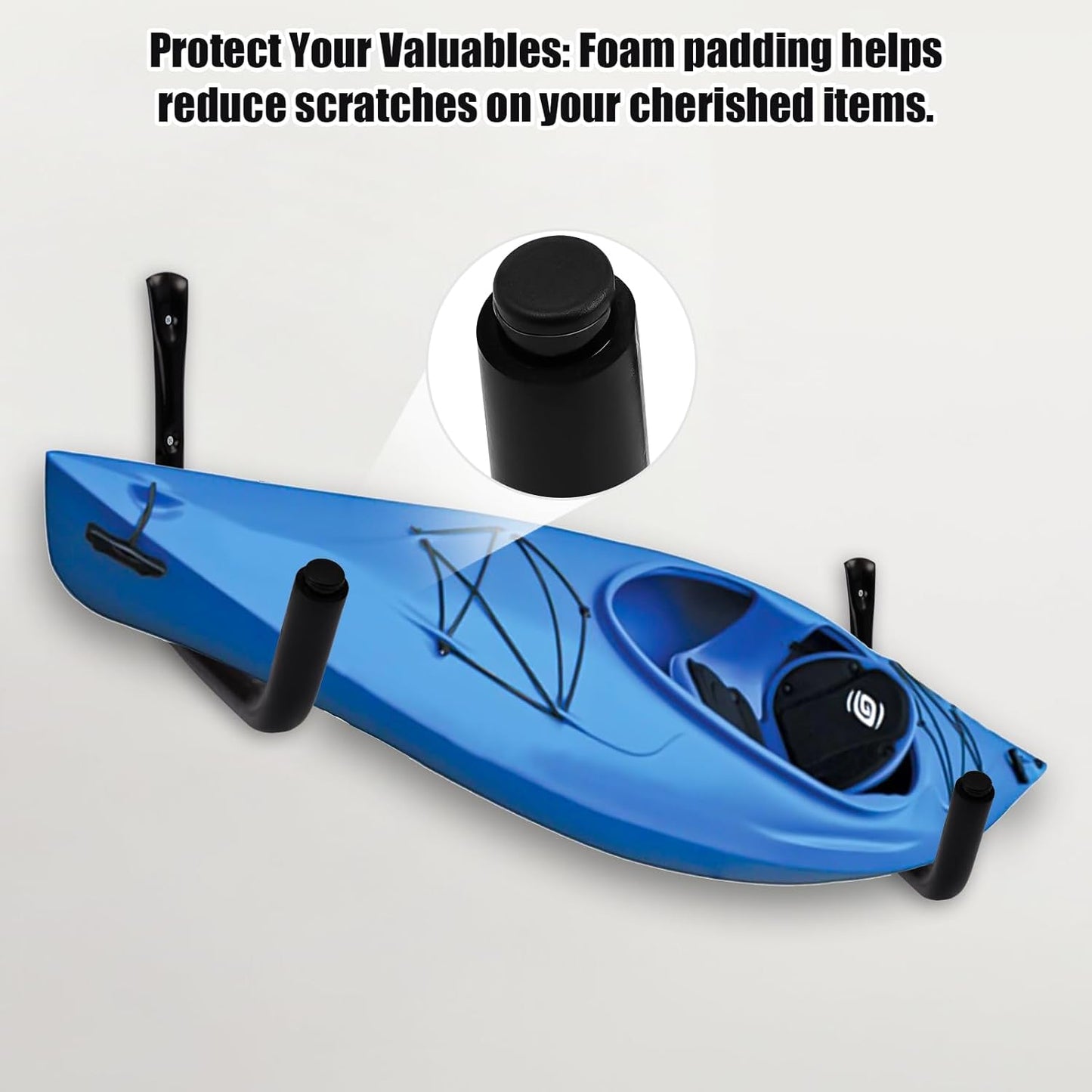 KURUI Heavy Duty Kayak Storage Rack, 100 LB (15") Wall Mount Hooks for Hanging Indoor/Outdoor, 8 Pack Large Garage Hooks for Ladder Kayaks Surfboards, Black Organization Hangers, Kayak Accessories