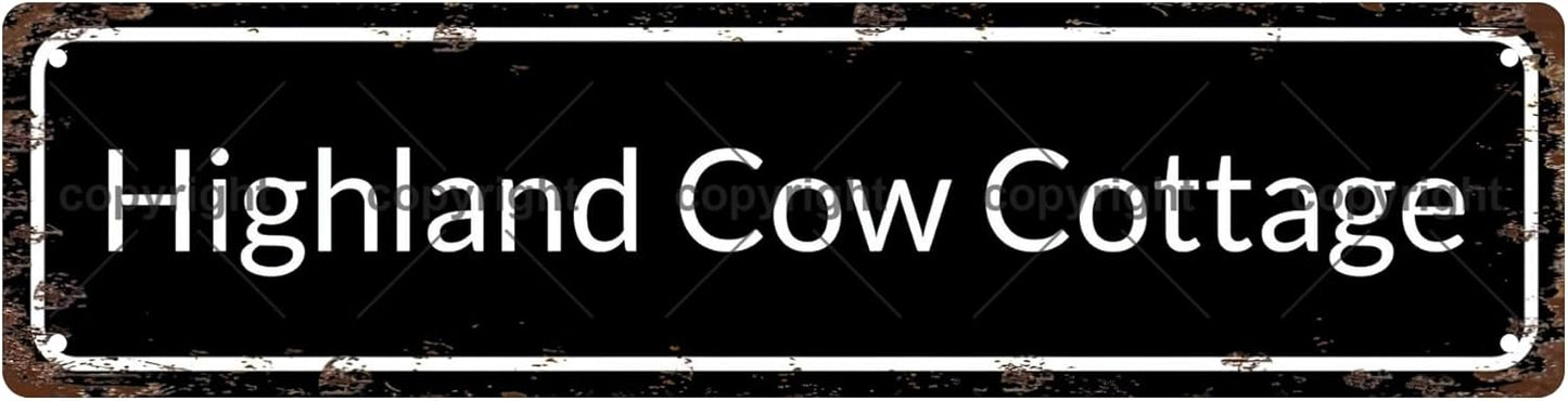Highland Cow Cottage Vintage Metal Tin Sign, Street Sign, Home Decor, Room Decor, Wall Decor, Bathroom Decor, Bar Decor, Cafe Decor, Garage Decor, 16 x 4 Inch