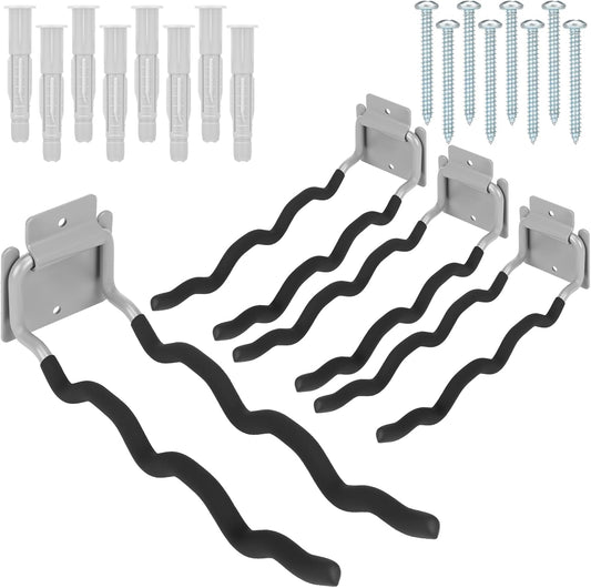 4 Pack Heavy Duty Garage Hooks Ladder Hangers for Garage Wall Flip up Wave Hooks for Shovels Chairs Durable 12" Foldable Tools Holder for Yard Garden Tool Organization