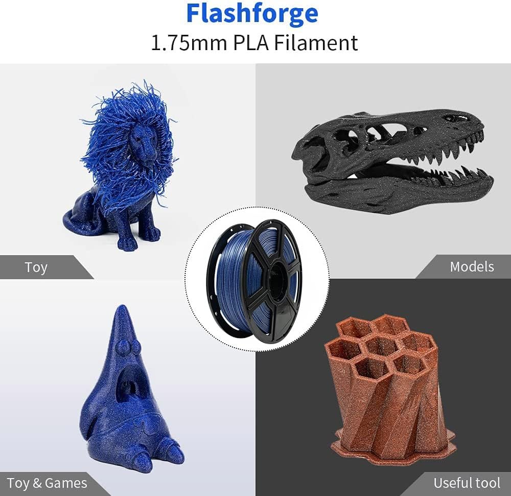 FLASHFORGE PLA Filament 1.75mm Galaxy Blue, 3D Printer Filament with Silver Glitter 1kg (2.2lbs) Spool, Dimensional Accuracy +/- 0.02mm, Shimmering 3D Printing Filament for Unique Finish