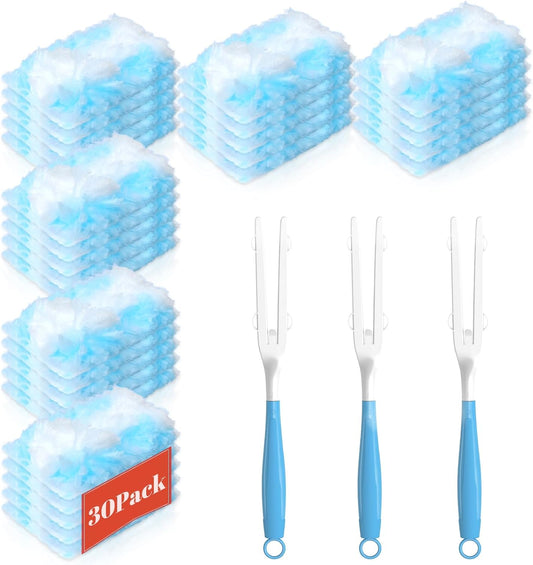 Duster Refills Compatible with Swiffer Heavy Duty Duster Refill,3 Handles+30 Count Dusters for Swiffer Duster Kit, Dusters for Cleaning/Car/Electronics/Furniture/Blinds/Ceiling Fan Cleaner