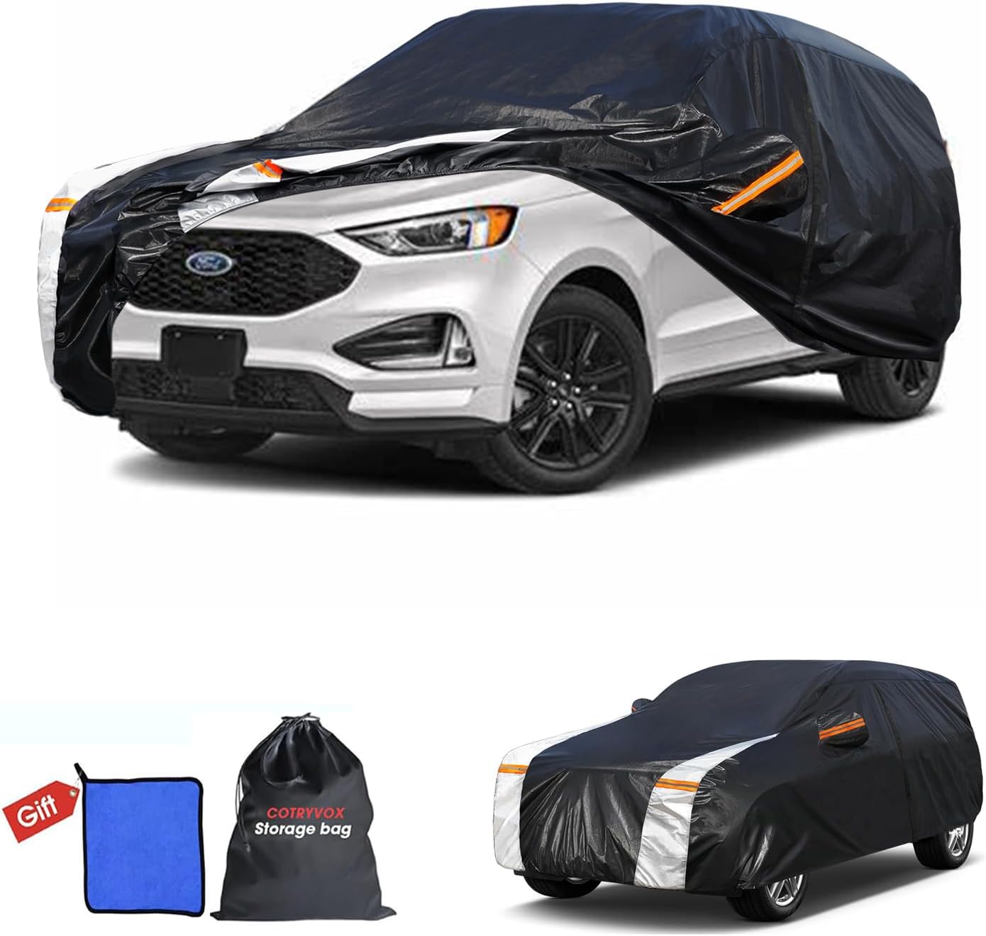 Ford Edge Car Cover 100% Waterproof All Weather, Gift with Towel, 10 Layers SUV Car Cover Custom Fit 2007-2023 Ford Edge, Full Exterior Covers Rain Sun UV Protection with Door Zipper.