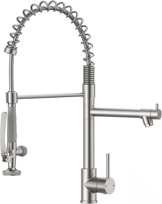 Fapully Commercial Pull Down Kitchen Sink Faucet with Sprayer Brushed Nickel
