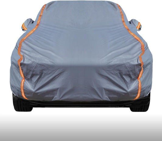 KEYOOG Universal Waterproof Heavy Weight Full Car Covers, Fit Sedan, All Weather, Outdoor Full Cover Weatherproof UV Sun Protection Snow Dust Storm Resistant with PEVA Cotton, for Cars Up to 182"