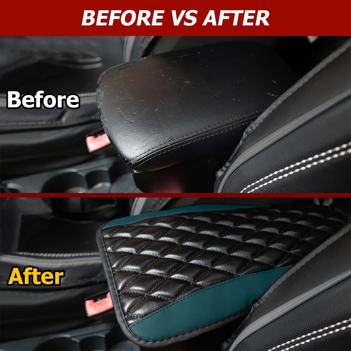 Moly Magnolia Car Center Console Cushion Pad, Universal Leather Waterproof Armrest Seat Box Cover Protector,Comfortable Car Decor Accessories Fit for Most Vehicle SUV (Blackish Green)