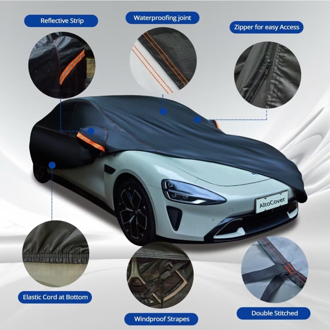 6 Layer Heavy Duty Car Cover Waterproof All Weather Protection with Cotton Liner, Universal Fit Nissan Versa, Hyundai Accent, Mazda MX-3 RX8, Subaru BRZ, Audi TT, Porsche 718 Boxster Cayman
