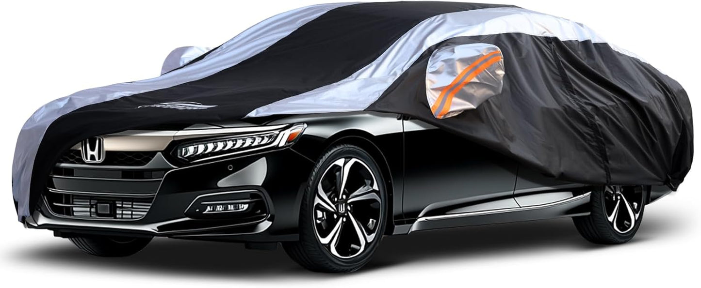 Honda Accord Car Cover Waterproof All Weather with Silver Strip Design, Custom Fit for Honda Accord 2005–2025, Accord Accessory with Door Zipper & Windproof Straps