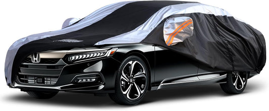 Honda Accord Car Cover Waterproof All Weather with Silver Strip Design, Custom Fit for Honda Accord 2005–2025, Accord Accessory with Door Zipper & Windproof Straps
