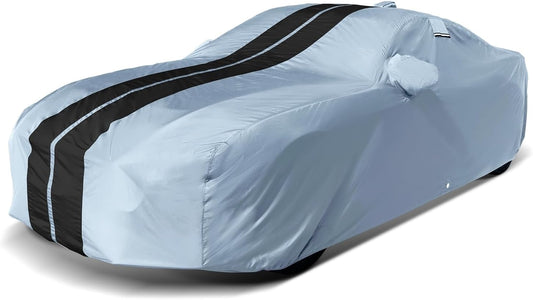 iCarCover Custom Car Cover for Pontiac Tempest (1987-1991) Waterproof All-Weather Rain Snow UV Sun Protector Full Exterior Indoor Outdoor Car Cover (Stripe - Gray/Black)