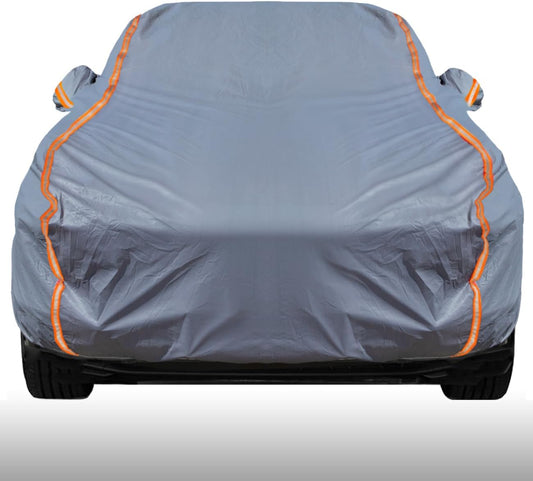 KEYOOG Universal Waterproof Heavy Weight Full Car Covers, Fit Sedan, All Weather, Outdoor Full Cover Weatherproof UV Sun Protection Snow Dust Storm Resistant with PEVA Cotton, for Cars Up to 208"