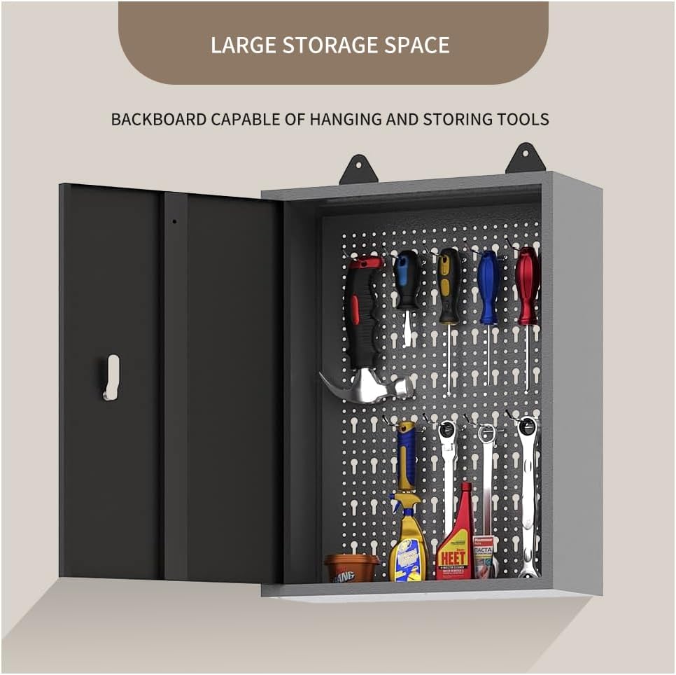 JZD Steel Wall Mount Storage Garage Cabinet, Metal Hanging Tool Cabinets, Black & Grey