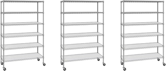 Organize in Style with The Members Mark 6-Tier NSF Heavy Duty Wire Shelving, 47.75" W x 18" D x 75.5" H (Granite, 3 PACK)