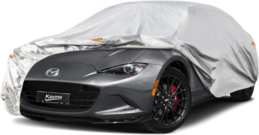Kayme 6 Layers Car Cover Custom Fit for Mazda Miata MX-5 MX5 (1990-2025) Waterproof All Weather for Automobiles, Outdoor Full Cover Rain Sun UV Protection.Sliver