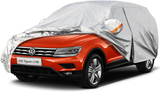 Kayme 6 Layers SUV Car Cover Custom Fit for VW Volkswagen Tiguan LWB (2018-2025) Waterproof All Weather for Automobiles, Outdoor Full Cover Rain Sun UV Protection.Silver