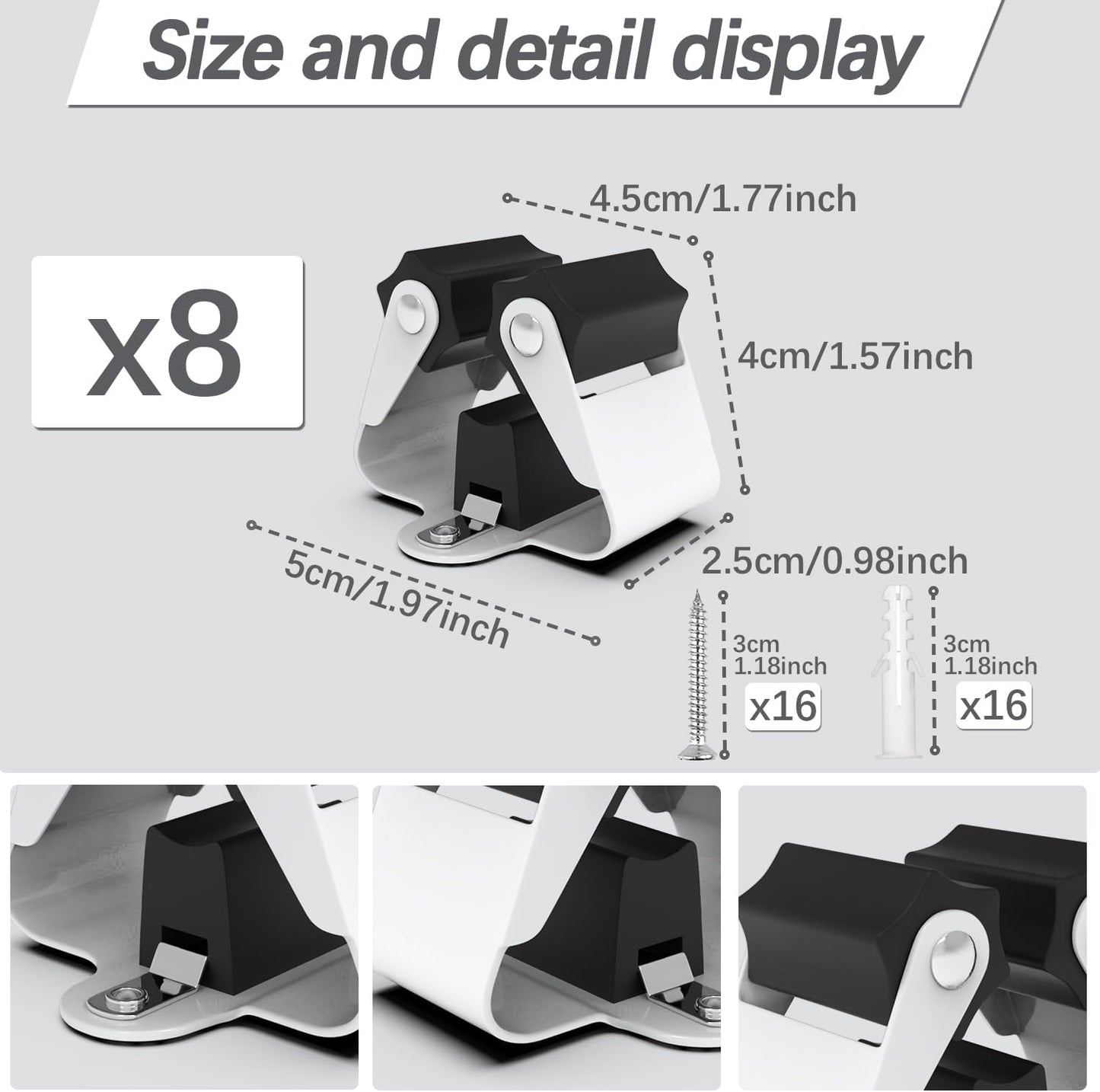 3-H Broom Hanger,Mop Holder Wall Mount 8 Pack, Broom Holder Wall Mount for Hanging and Organizing Shovel,Rake,Brush,Yard Tools in Kitchen,Laundry Room,Bathroom,House(black)