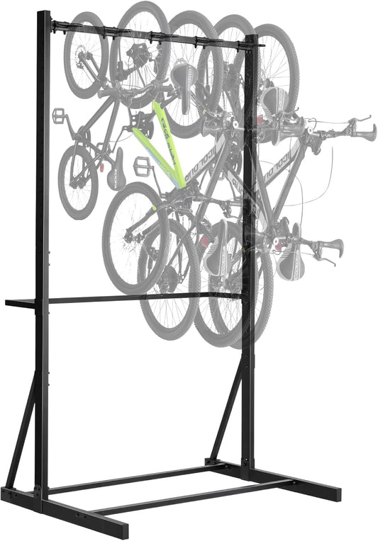 VEVOR Bike Rack, 300LBS/136KG Capacity for up to 5 Bikes, Freestanding Bike Storage Rack, Carbon Steel Vertical Bicycle Stand for Home, Yard, Garage, Living Room, Indoor/Outdoor Bicycle Storage Stand