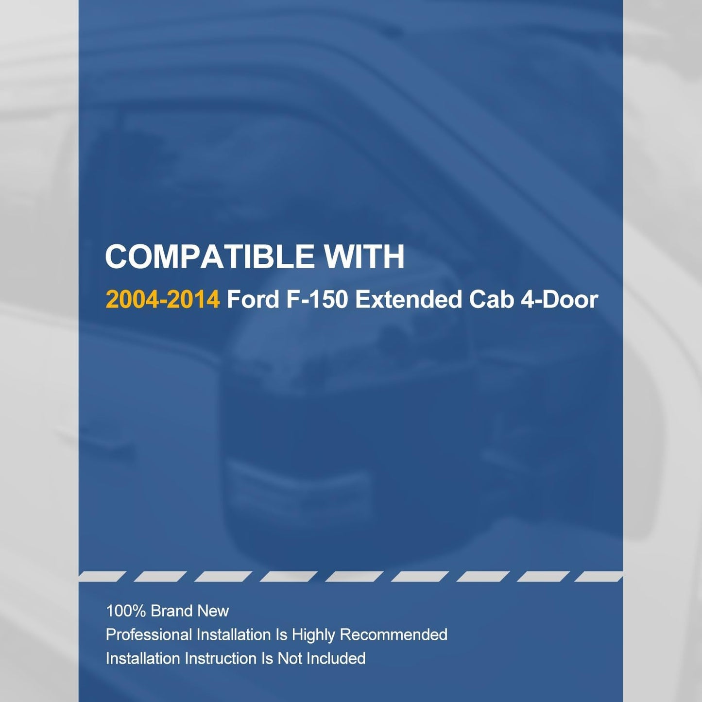 Auto Dynasty 4Pcs Carbon Fiber Pattern Window Visors Compatible with 2004-2014 Ford F150 Extended Cab 4-Door, Tape-On Front & Rear Window Deflectors Rain Guards Sun Air Side Vent Shade, Glossy Black