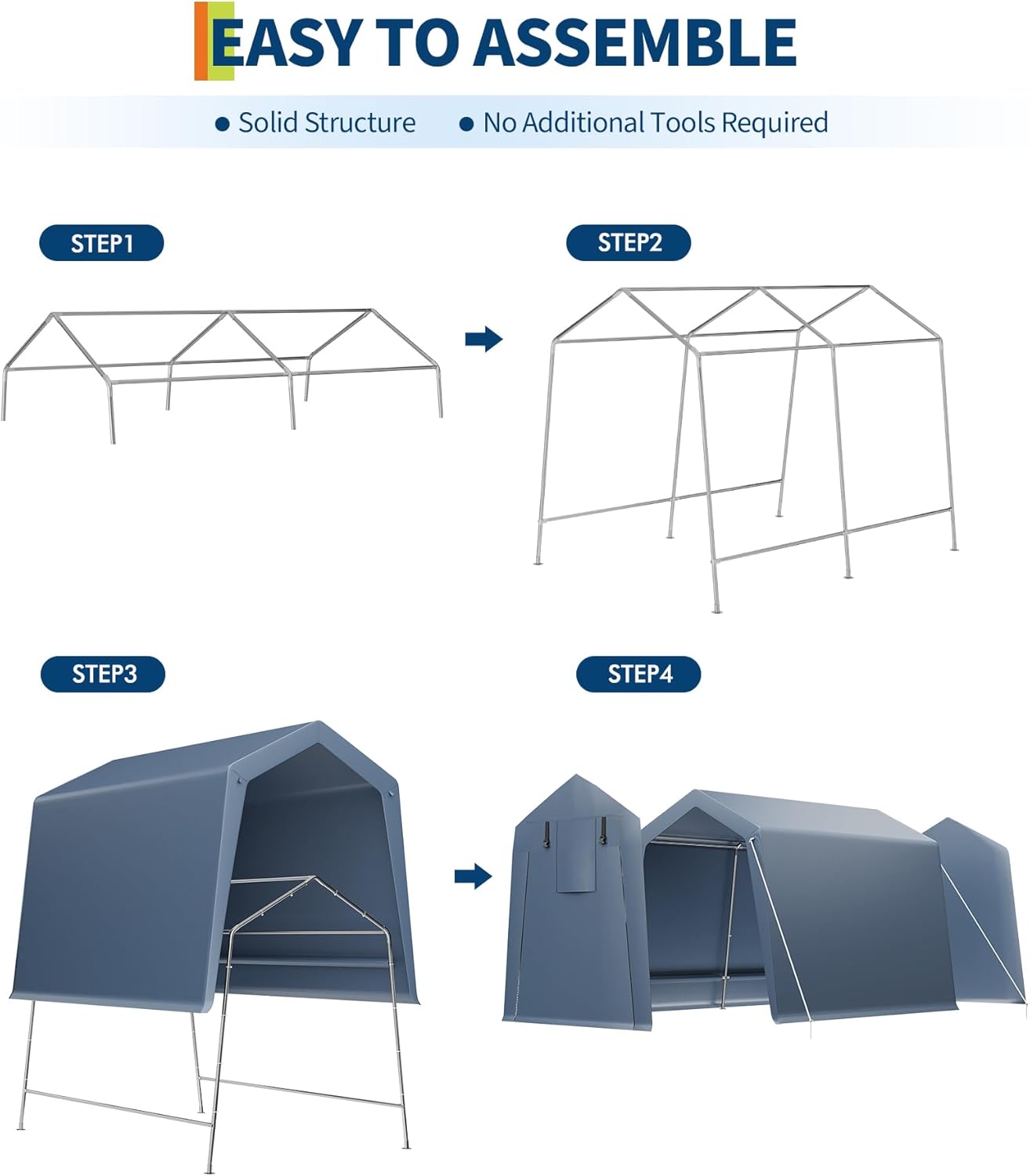 10x10FT Outdoor Storage Shed, Portable Carport with Roll-up Ventilated Zipper Door and Windows, Heavy Duty Waterproof Tarp, Storage Sheds for Motorcycle, Bike, Firewood, Garden Tools