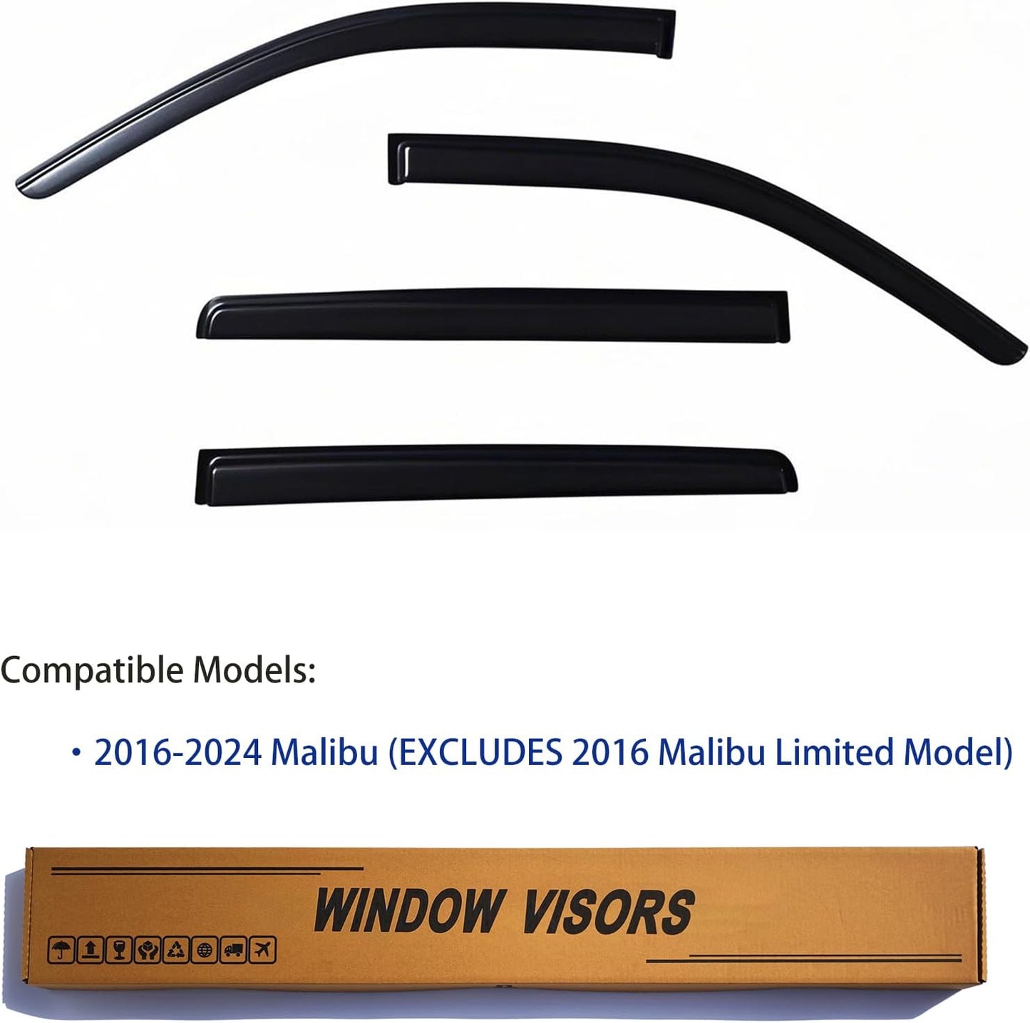 Window Visors Rain Guards fits 2016-2025 Malibu (EXCLUDES 2016 Malibu Limited), Out-Channel Window Wind Deflectors Vent Shades Accessories, Dark Smoke, 2017 2018 2019 2020 2021 2022 2023 2024