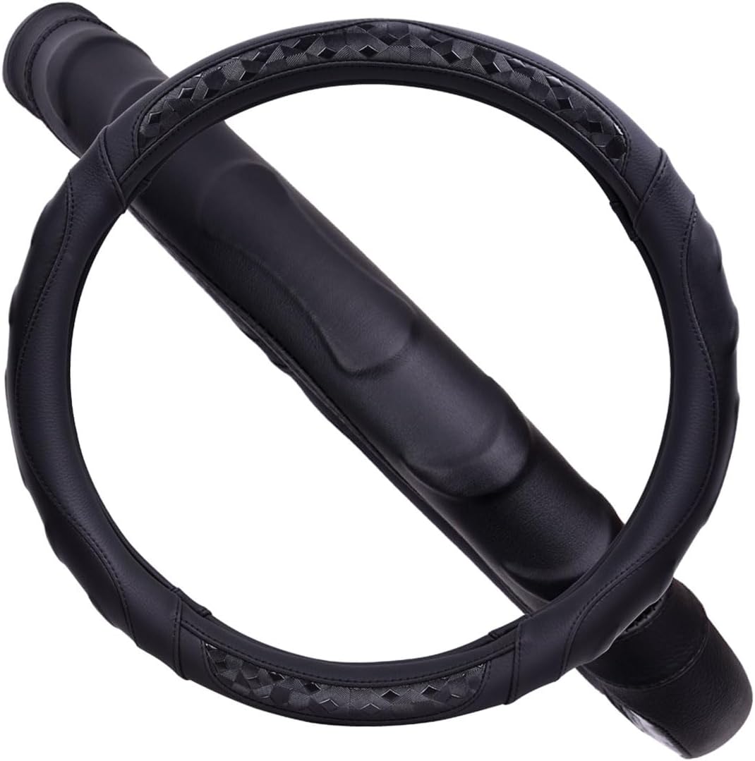 Flying Banner Faux Leather Heavy Duty Inner Ring car Steering Wheel Cover 14.5-15 inches (All Black)