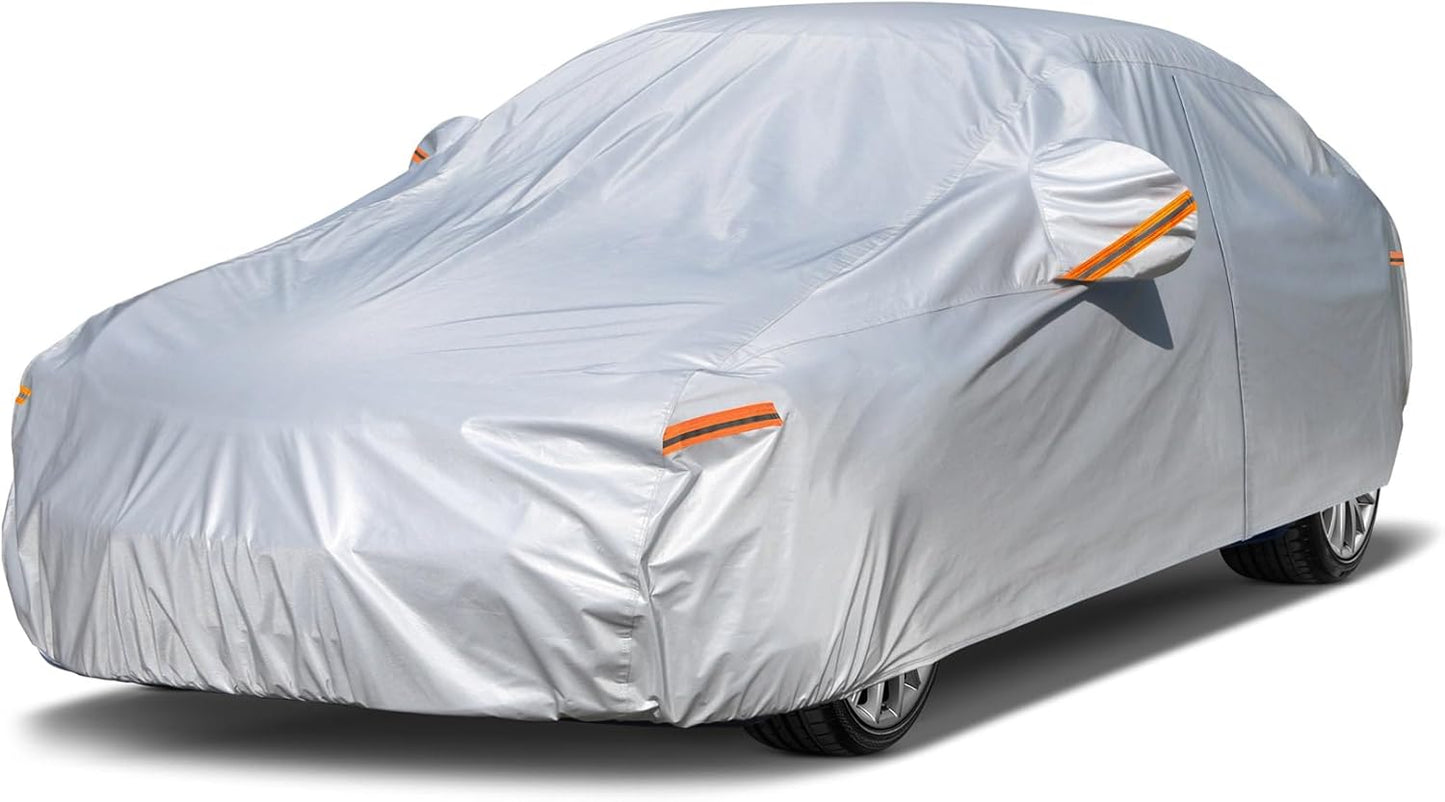 Kayme 6 Layers Car Cover Waterproof All Weather for Automobiles, Outdoor Full Cover Rain Sun UV Protection with Zipper Cotton, Universal Fit for Sedan (194-208 inch)