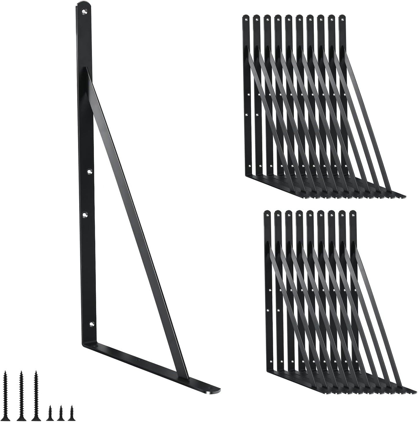 20 Pack L16 x H 10" Black Heavy Duty Shelf Brackets with Screws Metal Shelf Brackets Shelf Support Angle Brackets for Shelves L Brackets Heavy Duty Floating Shelf