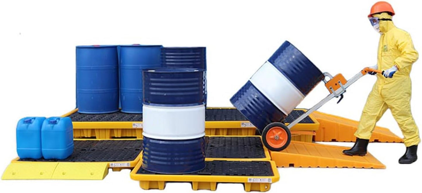 Drum Containment Spill Pallet, Industrial Nestable Oil Drums Leak-Proof Tray, Garage Storage Detachable Anti Slip Polyethylene Platform with Drain (Color : Yellow-2 Pack, Size : 26.4"x26.4"x