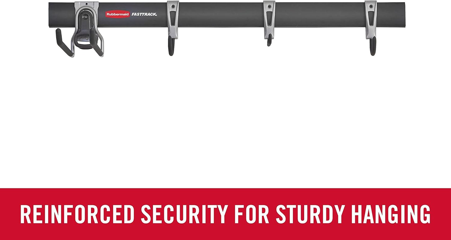 Rubbermaid FastTrack Garage Storage Utility Hooks 5 Piece Black All in One Rail Hook Kit and Tool Organizer Heavy Duty for Home/Garage/Shed/Garden