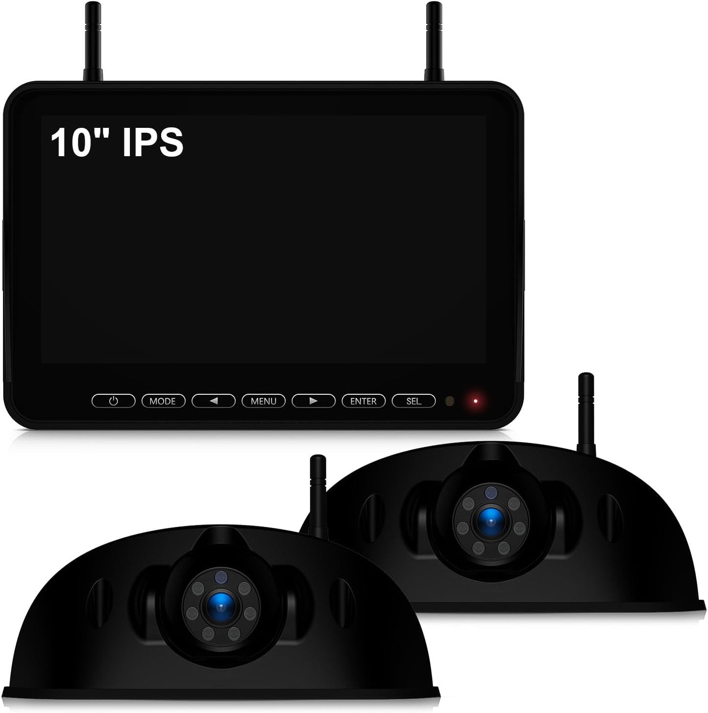 Fookoo 1080P 10" Wireless RV Backup Camera System for Furrion Pre-Wired RV Truck Trailer, 10" HD IPS Monitor & 2 Rear View Cameras, Dual Split Screen IR Night Vision Recording Waterproof - D10Y2